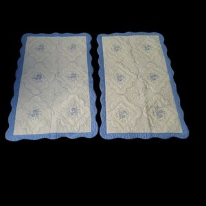 Quilted Pair Pillow Shams 20x35 Floral Embroidered Country Home Cottage Core